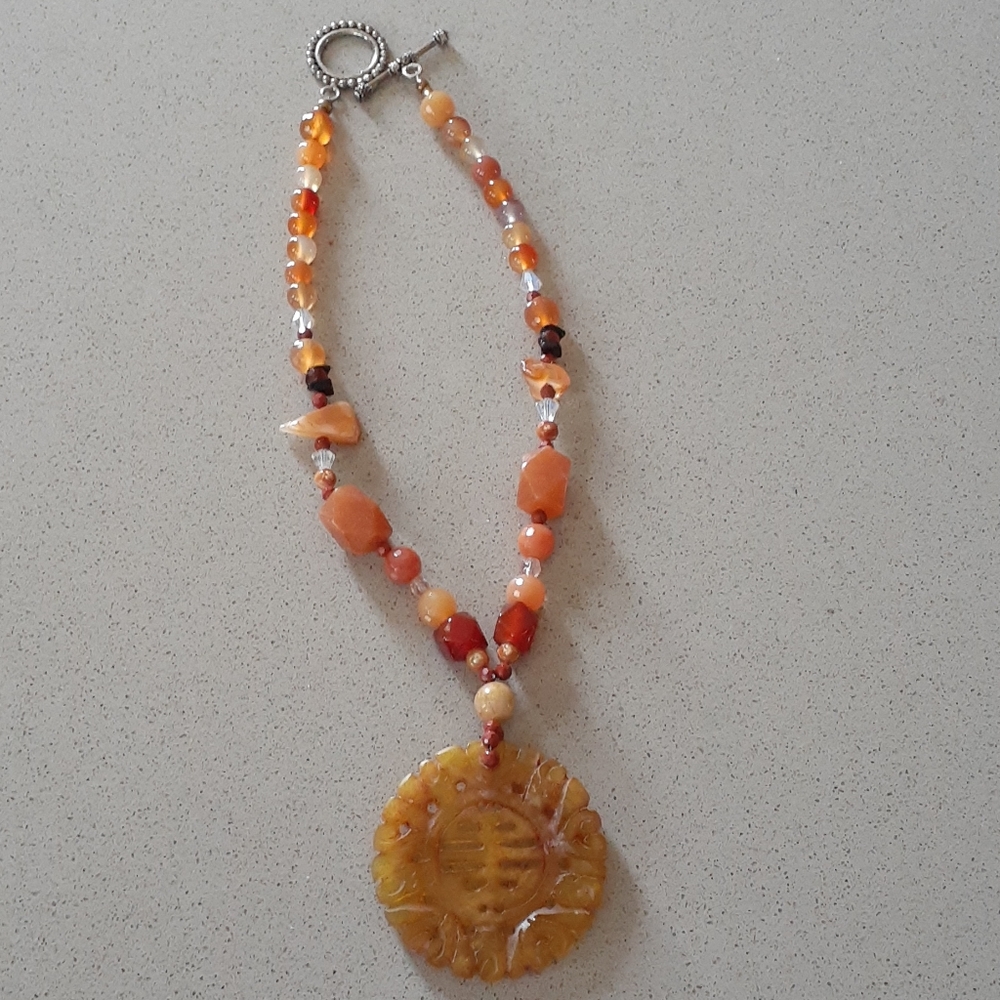 Beaded Necklace with Faux Jade Pendant